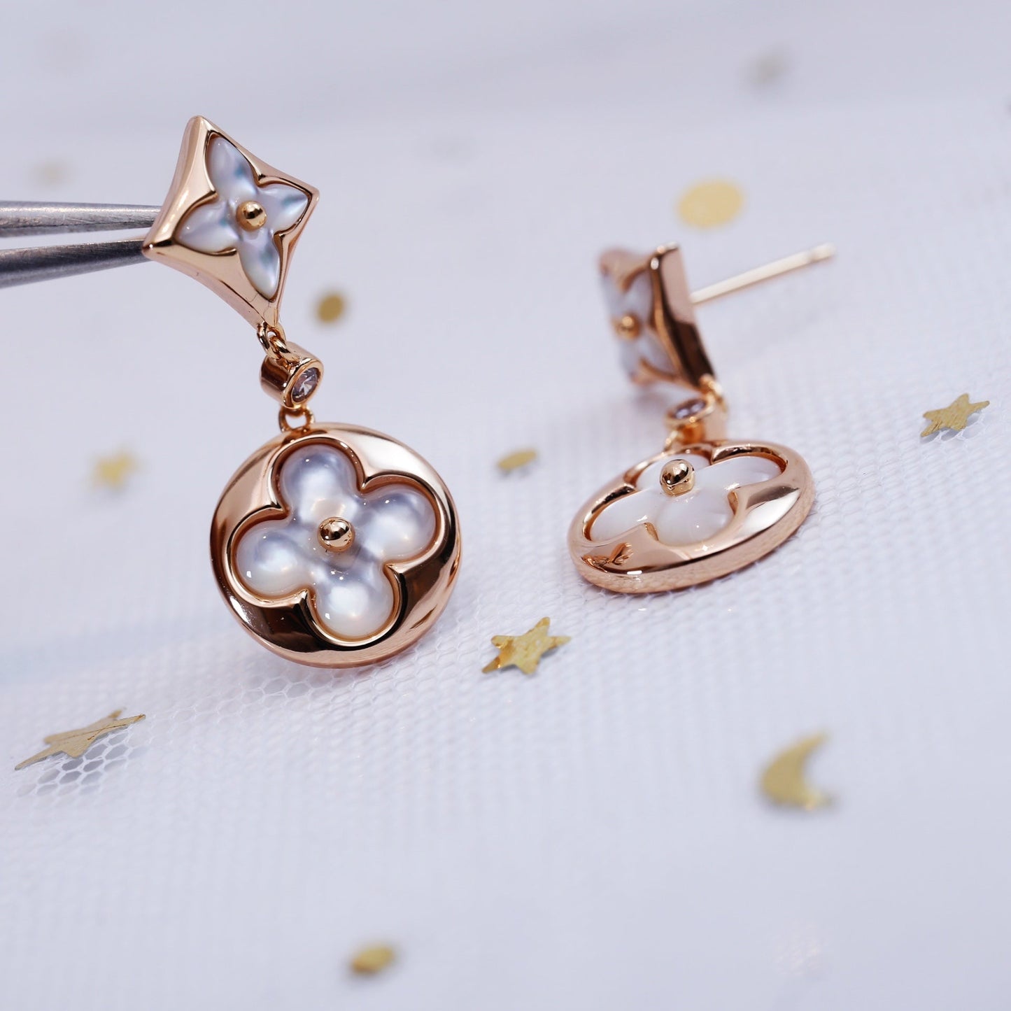 [Rosla]STAR AND SUN PINK GOLD MOP DROP EARRINGS