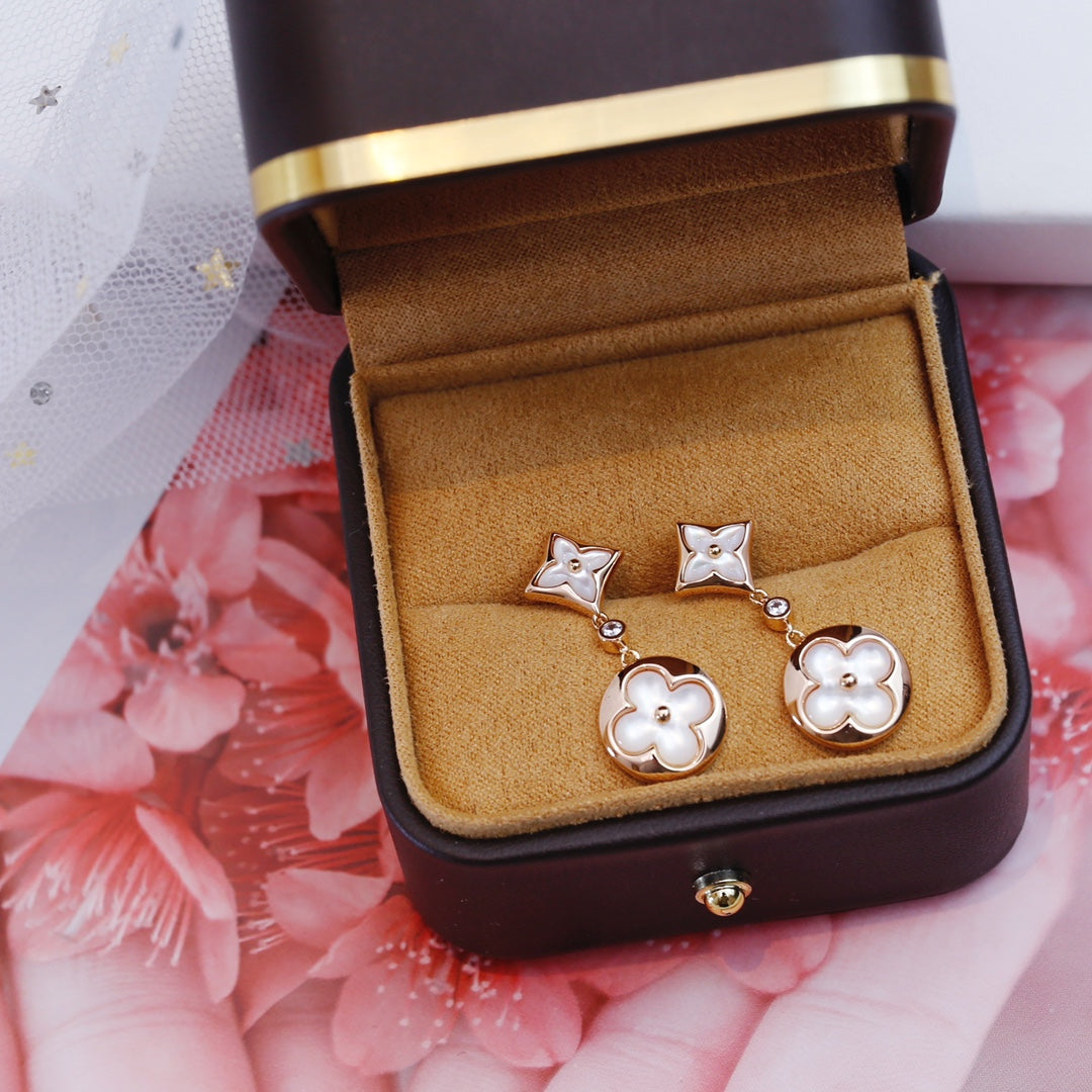 [Rosla]STAR AND SUN PINK GOLD MOP DROP EARRINGS