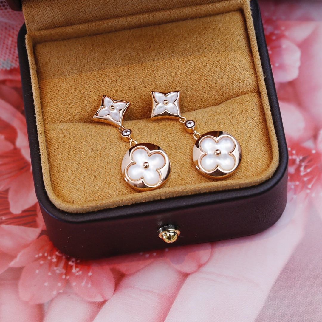 [Rosla]STAR AND SUN PINK GOLD MOP DROP EARRINGS