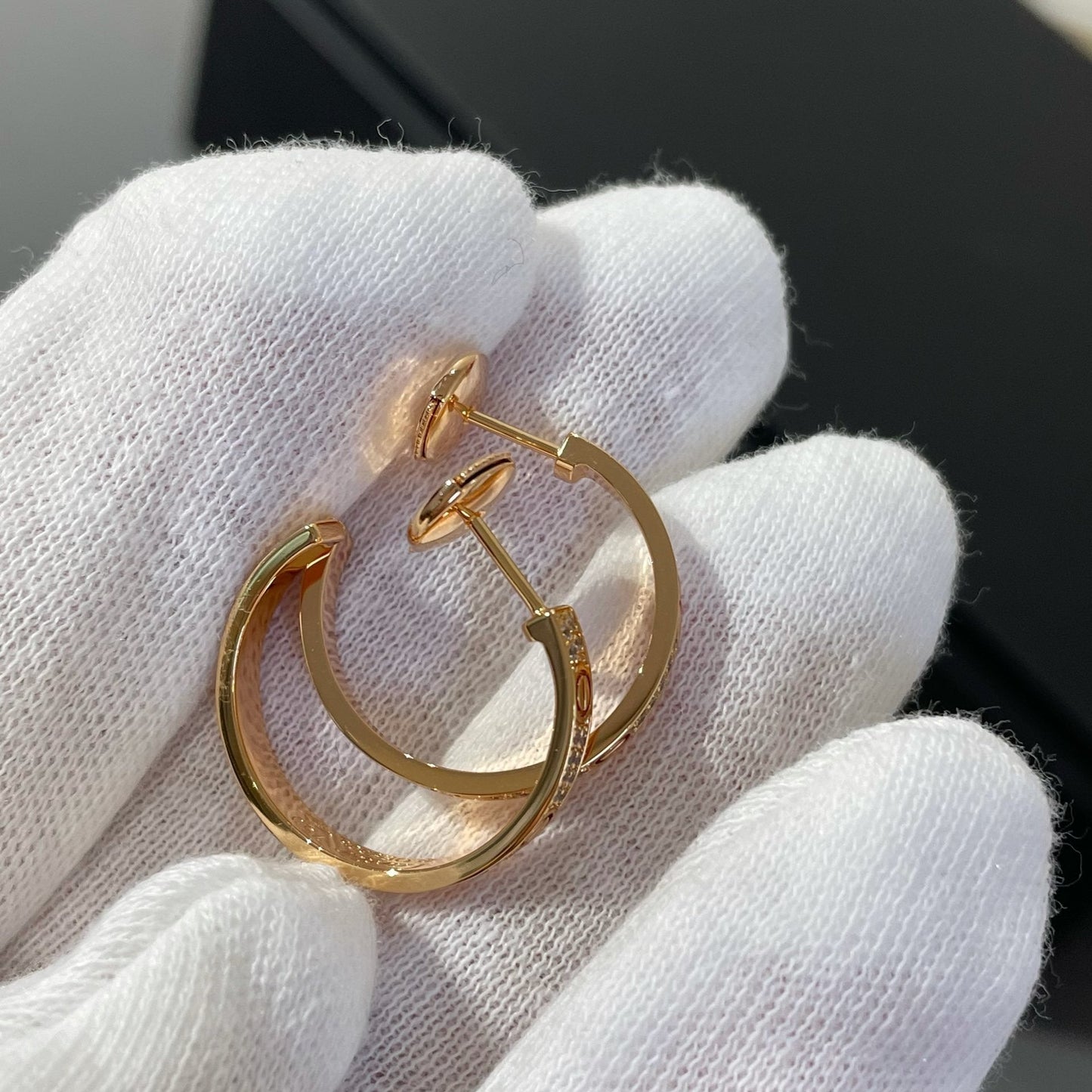 [Rosla]LOVE DIAMOND PINK GOLD HOOP EARRINGS