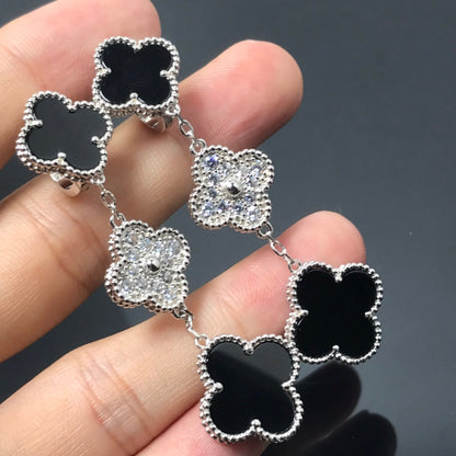 [Rosla]CLOVER 3 MOTIF DIAMOND ONYX SILVER EARRINGS