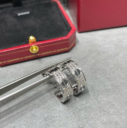 [Rosla]LOVE CERAMIC DIAMOND PAVED SILVER EARRINGS