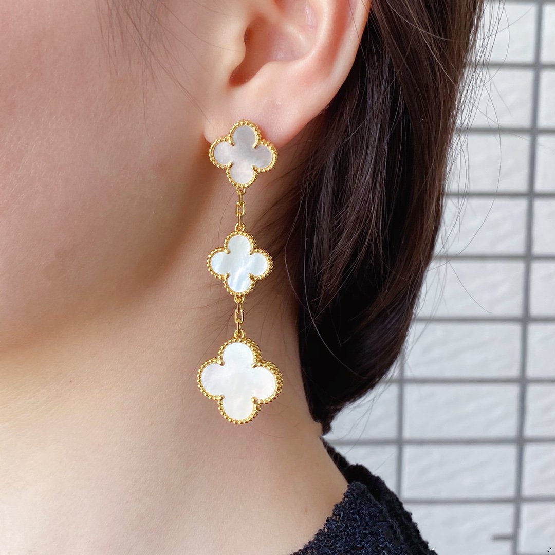 [Rosla]CLOVER MOP 3 MOTIFS GOLD EARRINGS