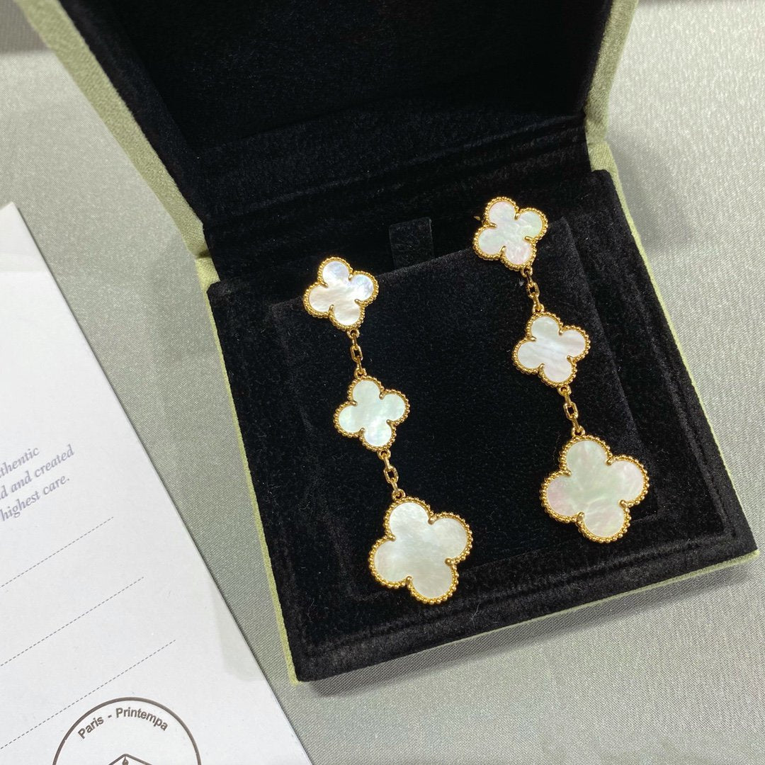 [Rosla]CLOVER MOP 3 MOTIFS GOLD EARRINGS