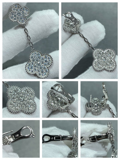 [Rosla]CLOVER 2 MOTIFS DIAMOND PAVED SILVER EARRINGS