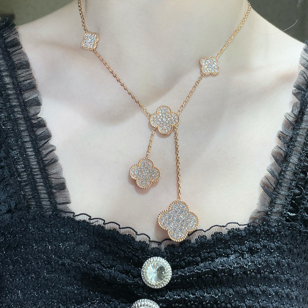 [Rosla]CLOVER 6 MOTIF DIAMOND PAVED NECKLACE