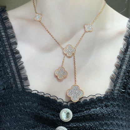 [Rosla]CLOVER 6 MOTIF DIAMOND PAVED NECKLACE