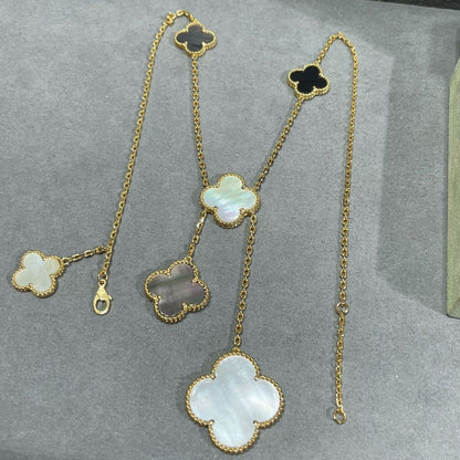 [Rosla]CLOVER 6 MOTIF MOP ONYX GOLD NECKLACE