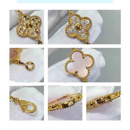[Rosla]CLOVER 5 MOTIF DIAMOND PINK MOP PINK GOLD BRACELET