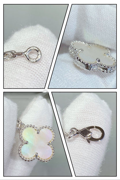 [Rosla]CLOVER 5 MOTIF WHITE MOP SILVER BRACELET