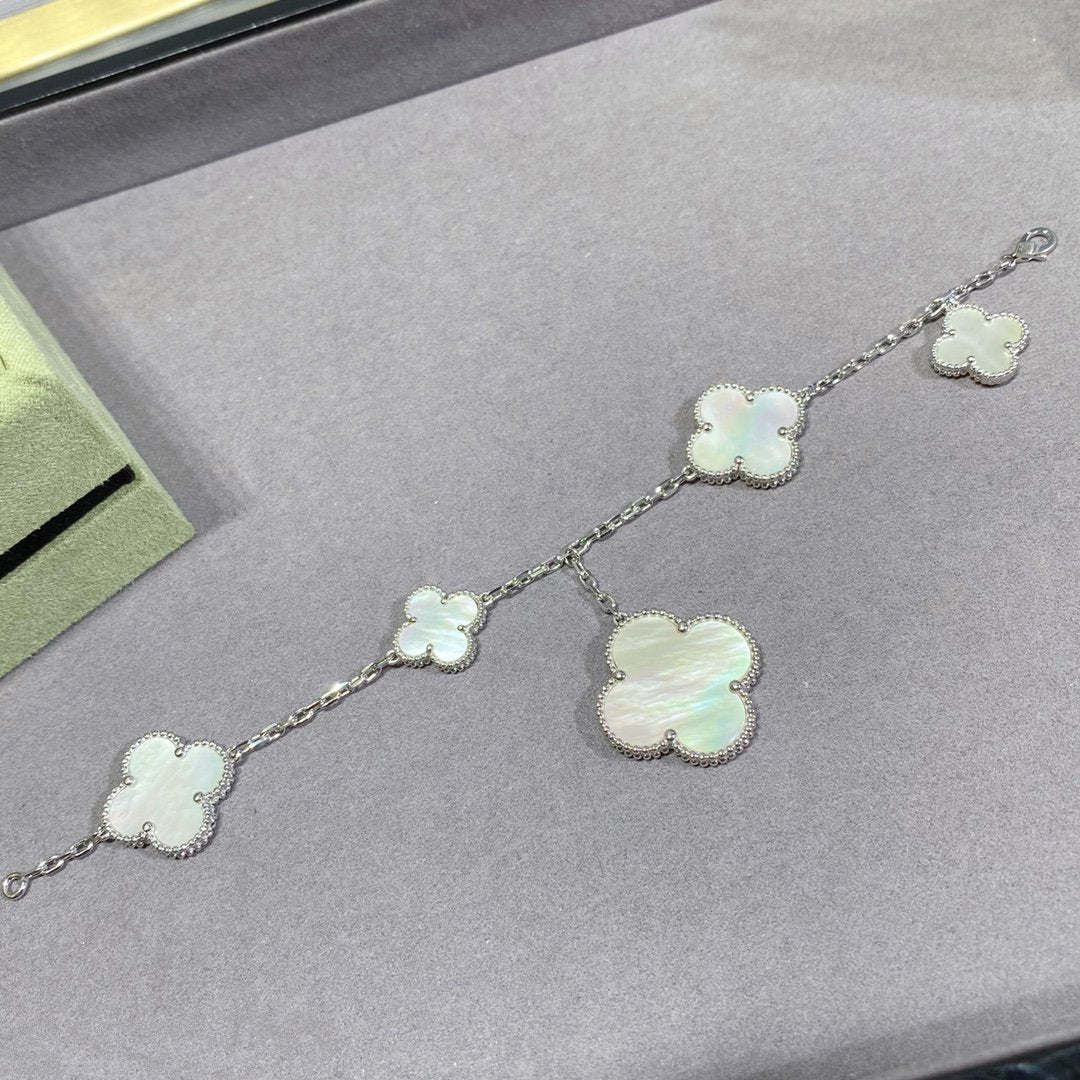 [Rosla]CLOVER 5 MOTIF WHITE MOP SILVER BRACELET