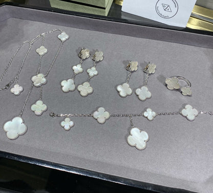 [Rosla]CLOVER 5 MOTIF WHITE MOP SILVER BRACELET