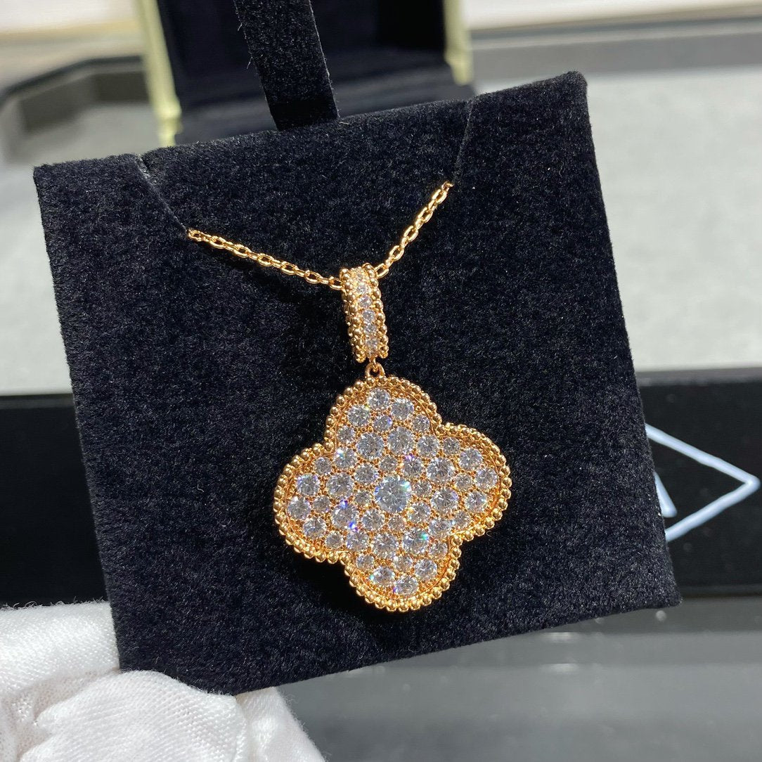 [Rosla]CLOVER 25MM LARGE PEDANT DIAMOND PAVED LONG NECKLACE