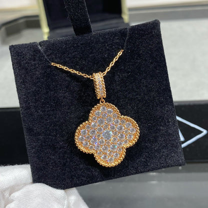 [Rosla]CLOVER 25MM LARGE PEDANT DIAMOND PAVED LONG NECKLACE