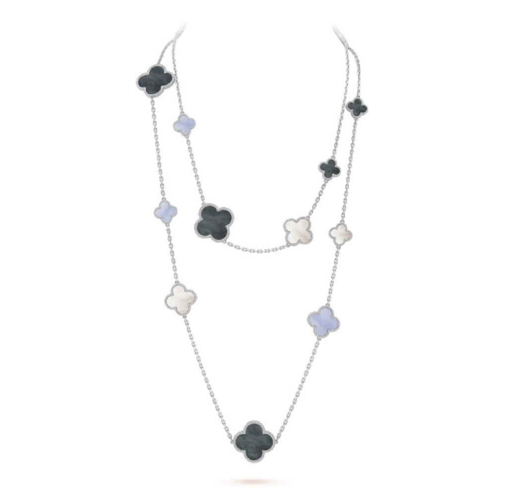 [Rosla]CLOVER 16 MOTIF CHALCEDONY MOP SILVER NECKLACE