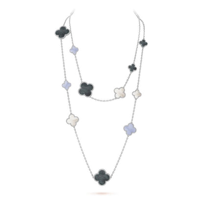 [Rosla]CLOVER 16 MOTIF CHALCEDONY MOP SILVER NECKLACE