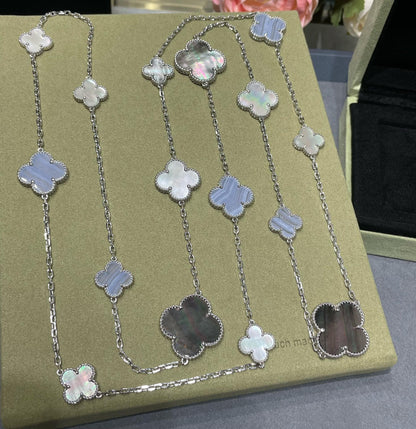 [Rosla]CLOVER 16 MOTIF CHALCEDONY MOP SILVER NECKLACE