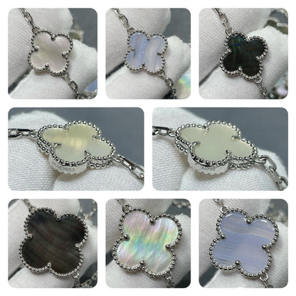 [Rosla]CLOVER 16 MOTIF CHALCEDONY MOP SILVER NECKLACE