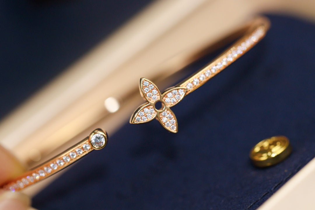 [Rosla]IDYLLE PINK GOLD OPEN BRACELET DIAMOND PAVED