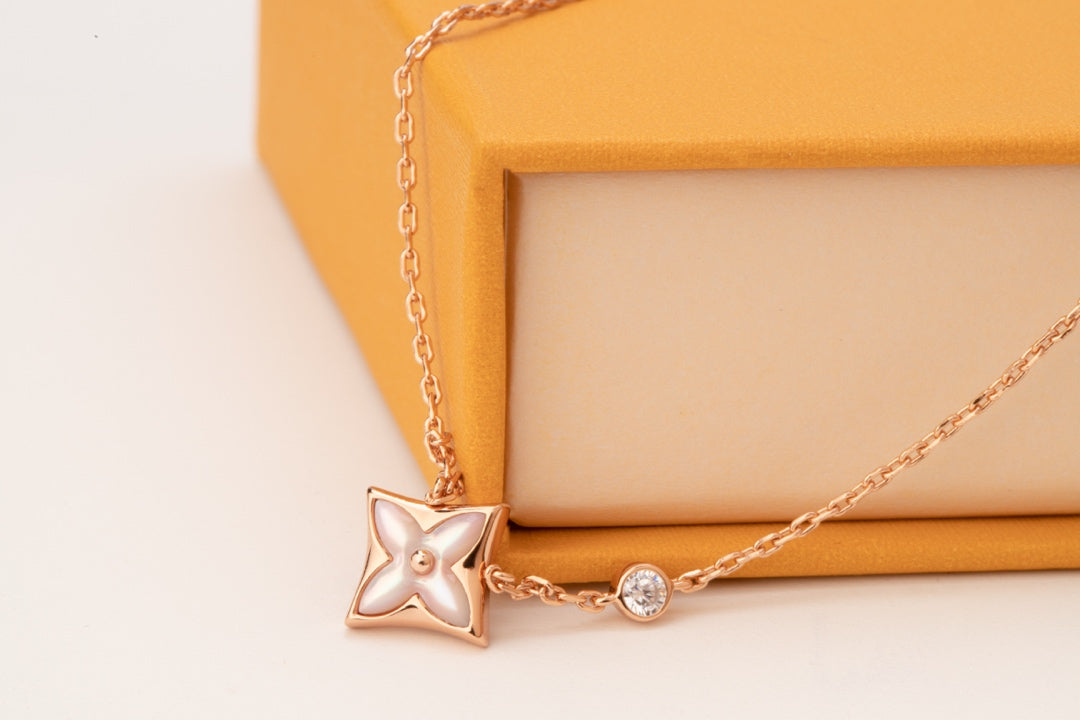 [Rosla]STAR PINK MOP 1 DIAMOND PINK GOLD NECKLACE