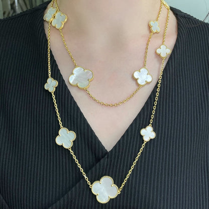 [Rosla]CLOVER 16 MOTIF WHITE MOP GOLD NECKLACE