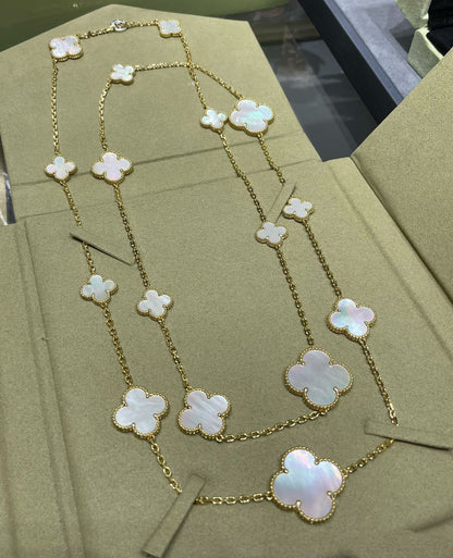 [Rosla]CLOVER 16 MOTIF WHITE MOP GOLD NECKLACE