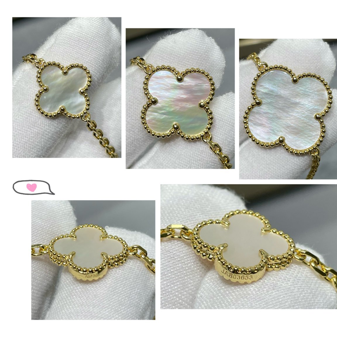 [Rosla]CLOVER 16 MOTIF WHITE MOP GOLD NECKLACE