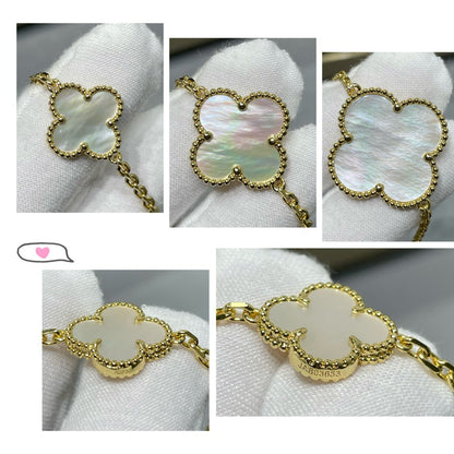 [Rosla]CLOVER 16 MOTIF WHITE MOP GOLD NECKLACE