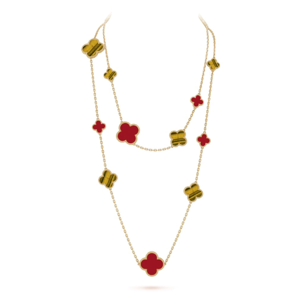 [Rosla]CLOVER 16 MOTIF CARNELIAN TIGER EYE ROSE GOLD NECKLACE