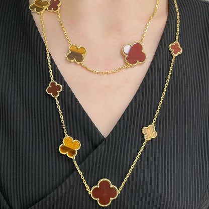 [Rosla]CLOVER 16 MOTIF CARNELIAN TIGER EYE ROSE GOLD NECKLACE