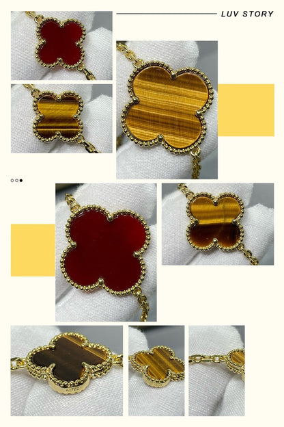 [Rosla]CLOVER 16 MOTIF CARNELIAN TIGER EYE ROSE GOLD NECKLACE
