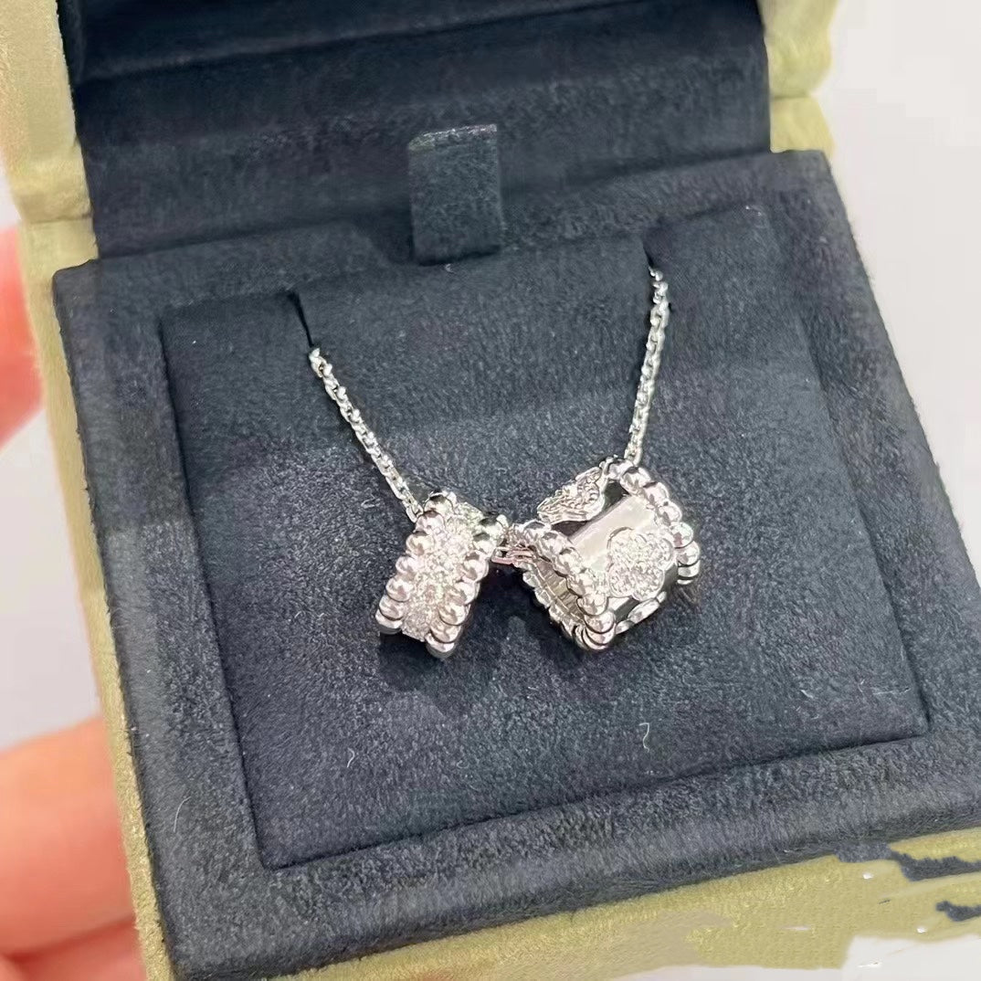 [Rosla]PERLEE DOUBLE PENDANT SILVER DIAMOND NECKLACE