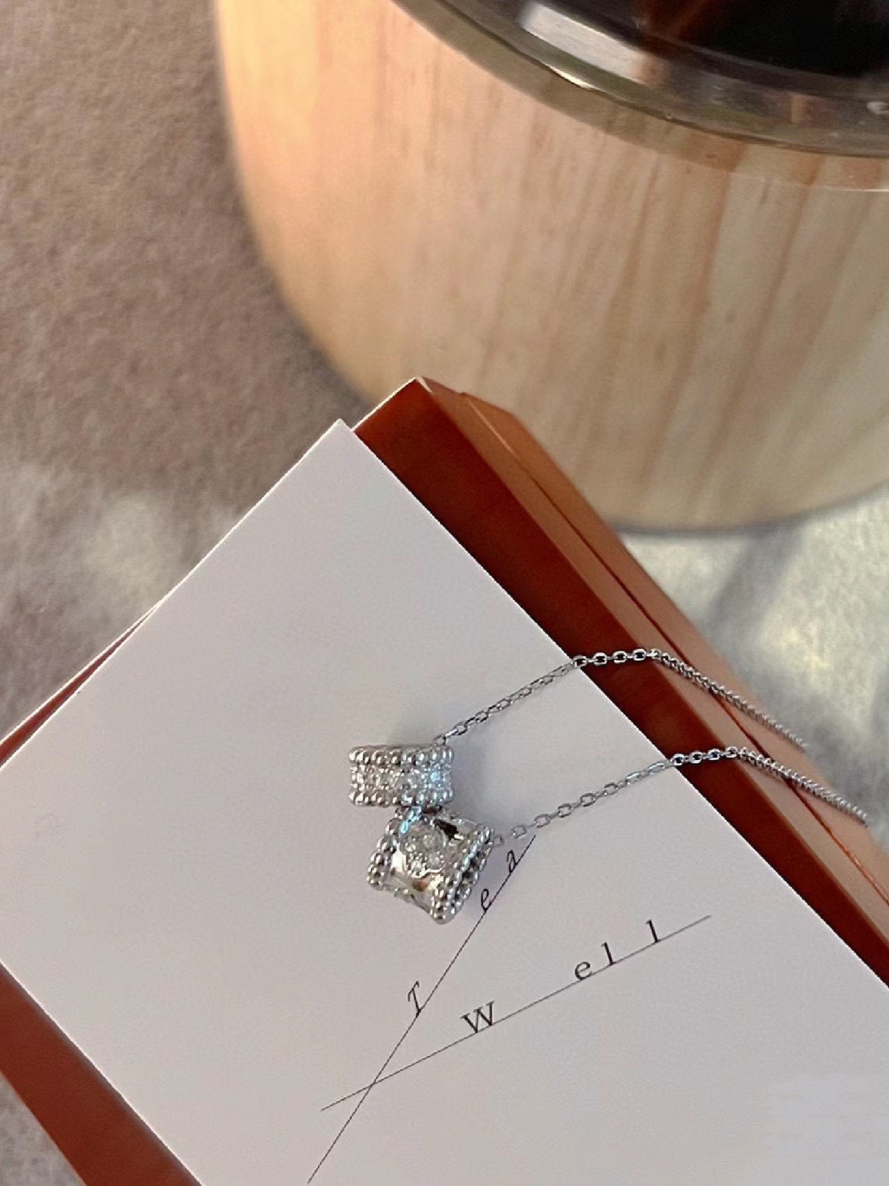 [Rosla]PERLEE DOUBLE PENDANT SILVER DIAMOND NECKLACE