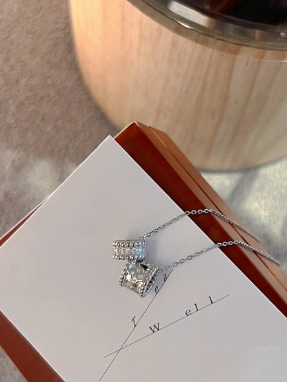 [Rosla]PERLEE DOUBLE PENDANT SILVER DIAMOND NECKLACE