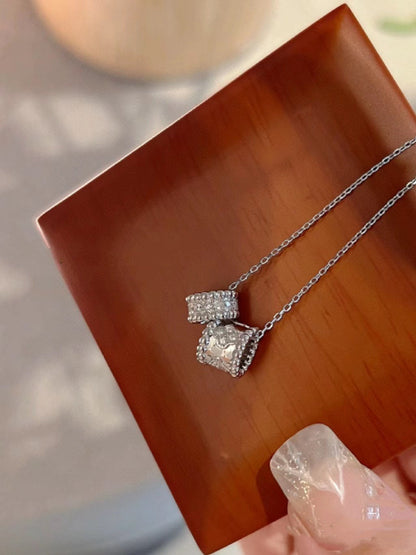 [Rosla]PERLEE DOUBLE PENDANT SILVER DIAMOND NECKLACE