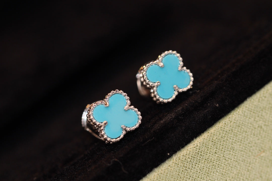 [Rosla]CLOVER MINI TURQUOISE SILVER STUD EARRINGS