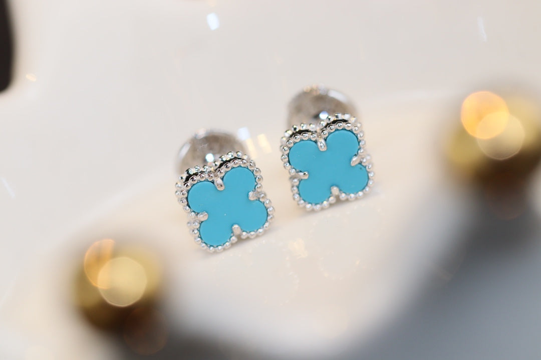 [Rosla]CLOVER MINI TURQUOISE SILVER STUD EARRINGS
