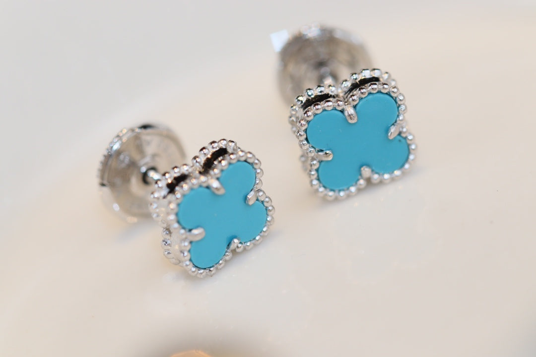 [Rosla]CLOVER MINI TURQUOISE SILVER STUD EARRINGS
