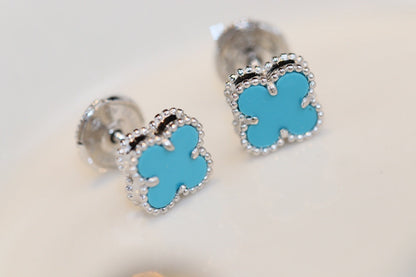 [Rosla]CLOVER MINI TURQUOISE SILVER STUD EARRINGS
