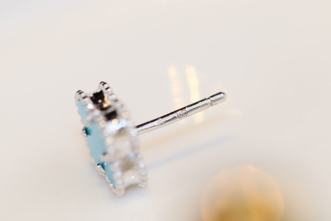 [Rosla]CLOVER MINI TURQUOISE SILVER STUD EARRINGS