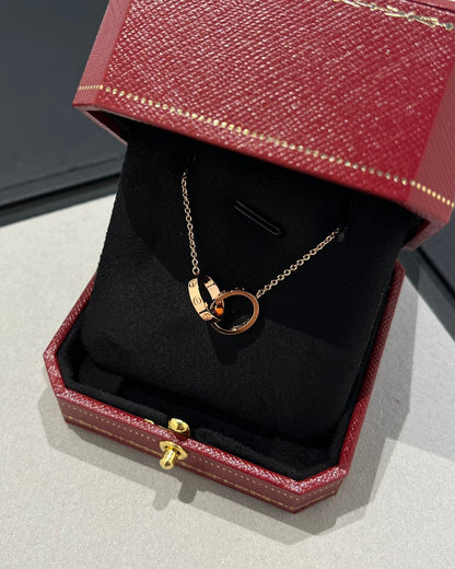 [Rosla]LOVE NECKLACE DOUBLE RING PINK GOLD