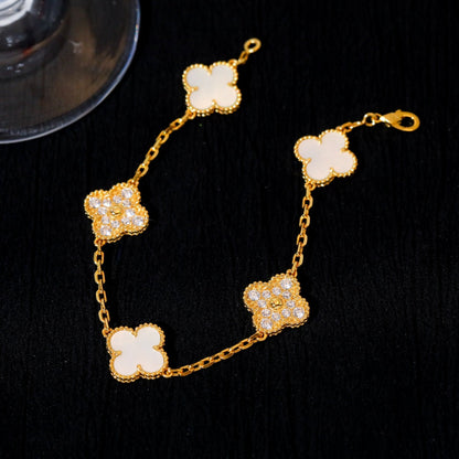 [Rosla]CLOVER BRACELET 5 MOTIF WHITE MOP DIAMOND
