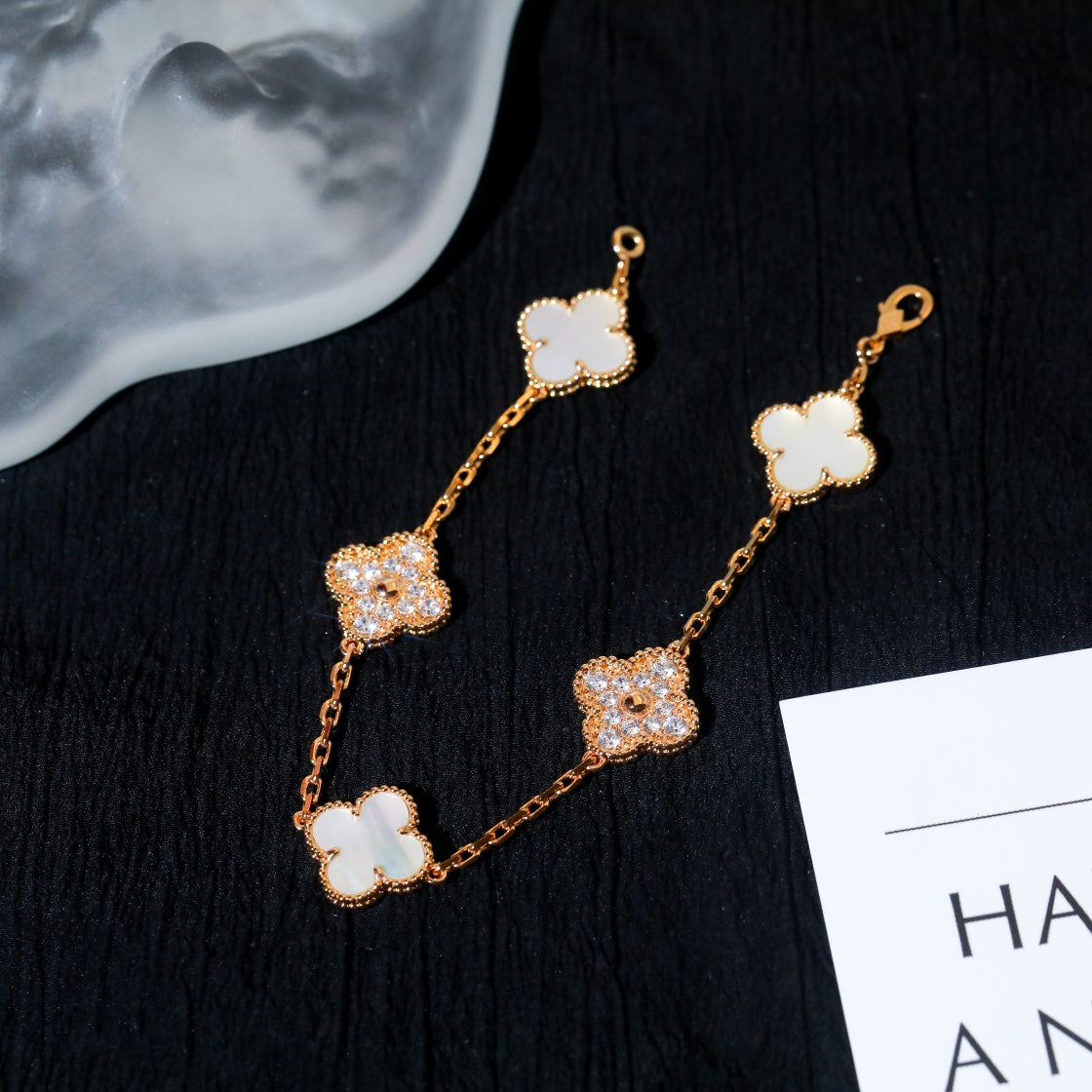 [Rosla]CLOVER BRACELET 5 MOTIF WHITE MOP DIAMOND