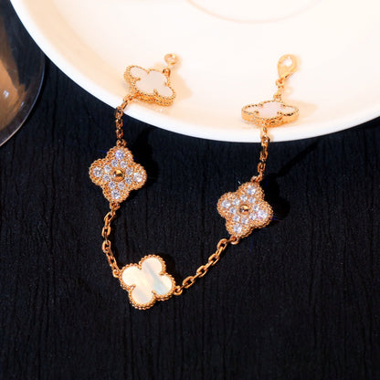 [Rosla]CLOVER BRACELET 5 MOTIF WHITE MOP DIAMOND