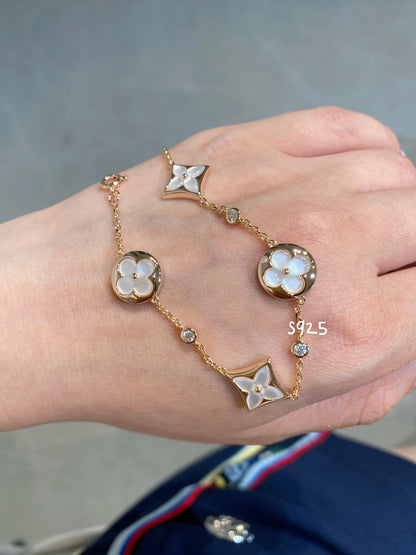 [Rosla]STAR AND SUN 4 MOTIF WHITE MOP PINK GOLD BRACELET