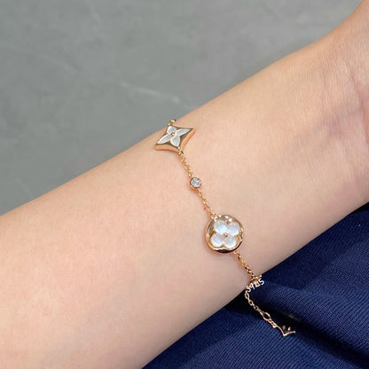 [Rosla]STAR AND SUN 4 MOTIF WHITE MOP PINK GOLD BRACELET