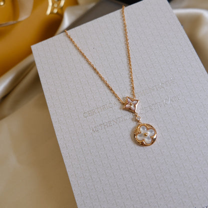 [Rosla]STAR AND SUN WHITE MOP 2 MOTIF PINK GOLD NECKLACE