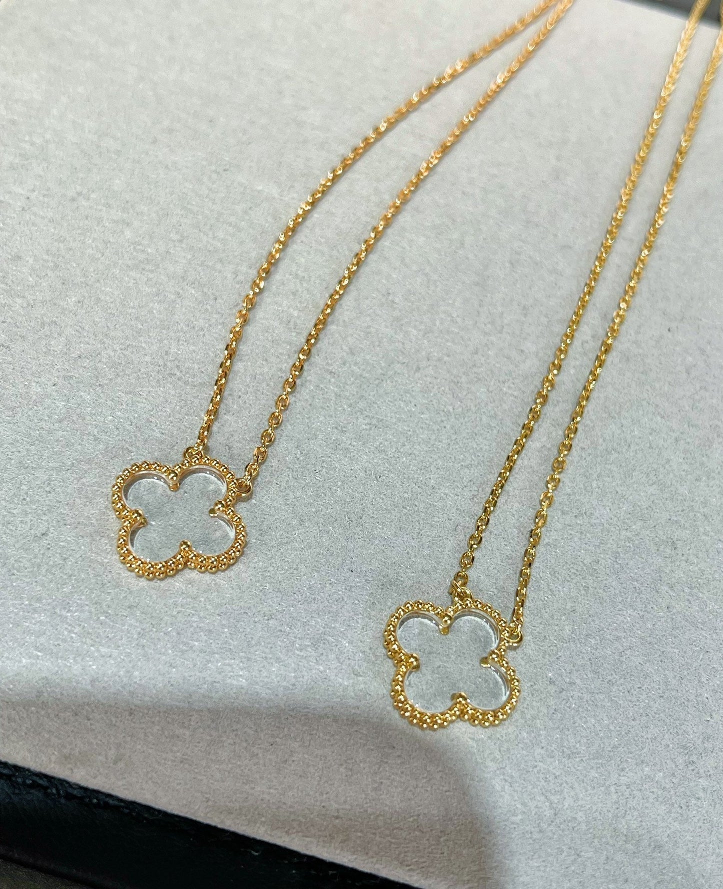 [Rosla]CLOVER ROCK CRYSTAL ROSE GOLD NECKLACE