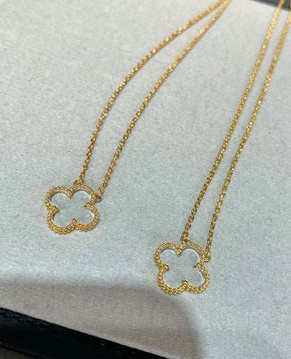 [Rosla]CLOVER ROCK CRYSTAL ROSE GOLD NECKLACE