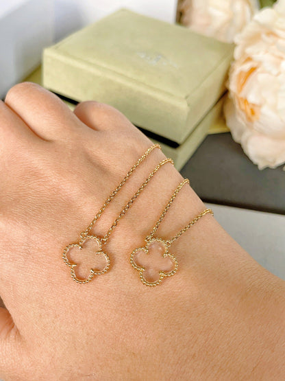 [Rosla]CLOVER ROCK CRYSTAL ROSE GOLD NECKLACE